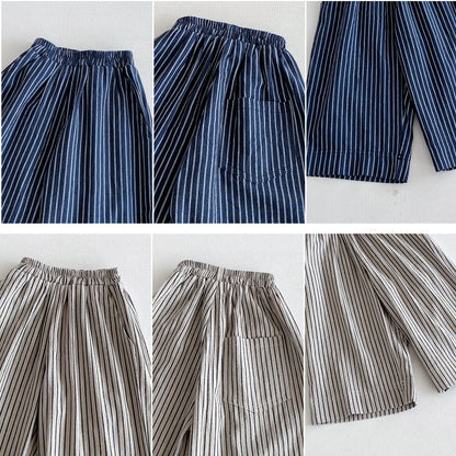 Cotton Toddler Striped Pants with Pull-On Elastic Waist, Relaxed Long Trousers for Boys and Girls in Six Colors, Sizes 12-24M to 5-6Y