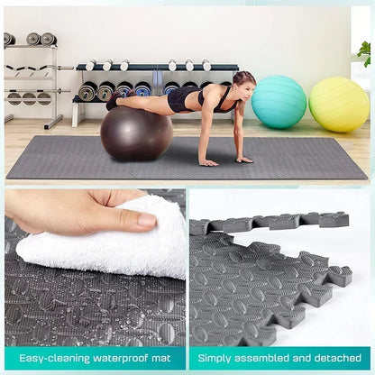 Foam Gym Flooring Tiles with Interlocking Puzzle Edges, Textured EVA 30 cm Floor Mats for Home Workouts and Supervised Playroom Activities