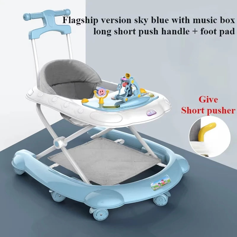 Musical Baby Walker with Spinning Toy Tray, Rear Push Handle and Foldable Frame, Three Height Positions in Pink, Green or Blue for Supervised Indoor Use