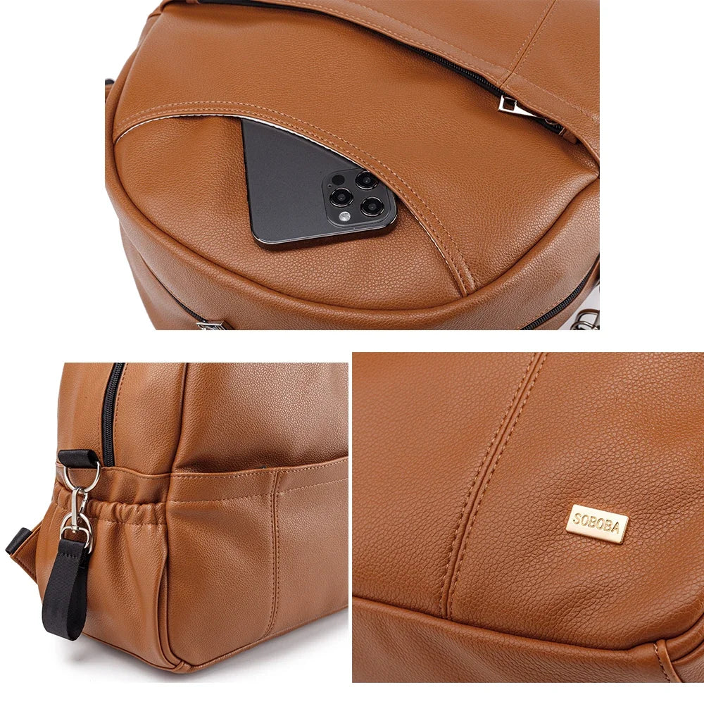 PU Diaper Bag Backpack with Zippered Storage and Front Pockets, 34 x 14 x 32 cm Baby Essentials Organizer for Parents and Everyday Outings