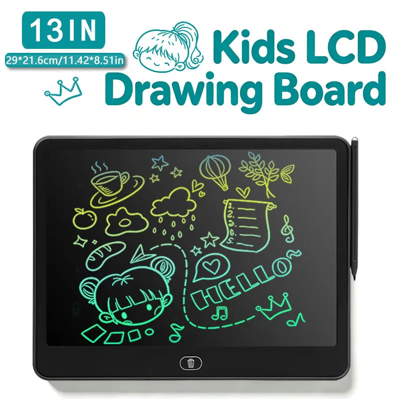Erasable LCD Writing Board for Kids, 8, 11, 13 or 16 Inch Color Drawing Tablet with Stylus for Doodles, Handwriting and Number Practice