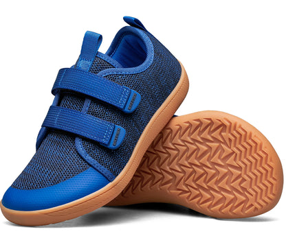 Kids Barefoot-Style Mesh Sneakers with Wide Toe and Double-Strap Fastening, Breathable Knitted Casual Walking Shoes in Gray, Black or Blue for Boys and Girls
