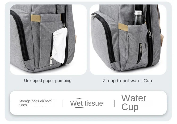Diaper Bag Backpack with Fold-Out Changing Station, Large Capacity Baby Essentials Organizer with Bottle Pockets and Changing Mat for Parents