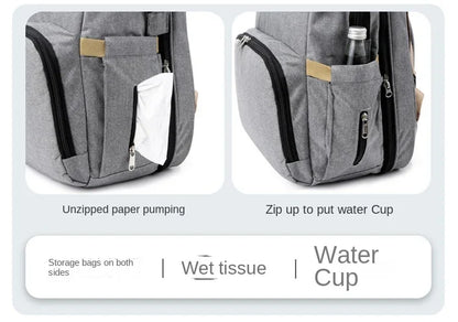Diaper Bag Backpack with Fold-Out Changing Station, Large Capacity Baby Essentials Organizer with Bottle Pockets and Changing Mat for Parents
