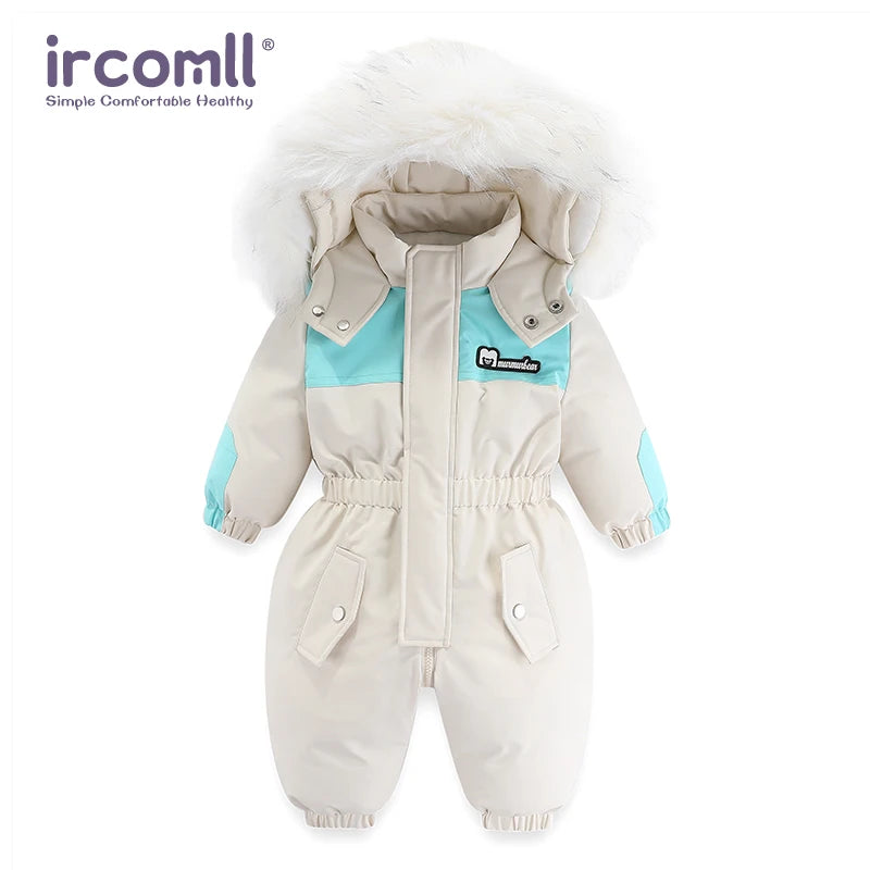 Toddler Hooded Snowsuit by Ircomll, Padded One-Piece Winter Outerwear with Plush-Look Hood Trim, Elastic Cuffs and Pockets, Sizes 18M to 4-5T