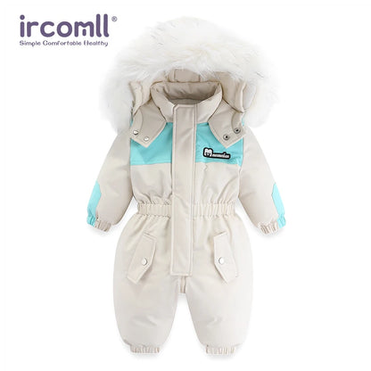 Toddler Hooded Snowsuit by Ircomll, Padded One-Piece Winter Outerwear with Plush-Look Hood Trim, Elastic Cuffs and Pockets, Sizes 18M to 4-5T