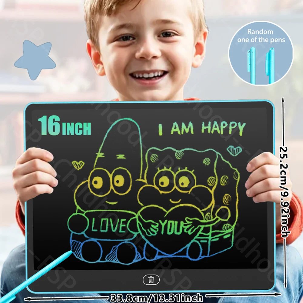 Kids LCD Doodle Tablet, 8, 11, 13 or 16-Inch Erasable Drawing and Handwriting Board with Stylus, Screen Lock and Clear Button for Creative Practice