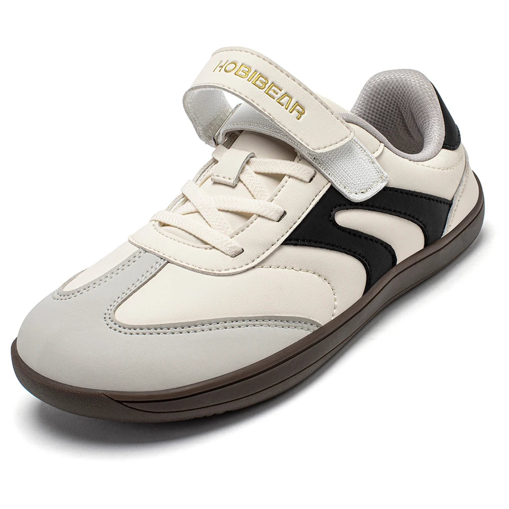 Big Kids Barefoot Sneakers by HOBIBEAR with Wide Toe Box, Zero-Drop Rubber Sole, Hook-and-Loop Strap and Artificial Leather Upper for Everyday Walking