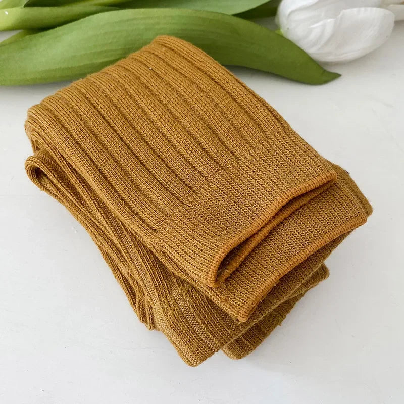 Ribbed Footless Leggings for Babies and Toddler Girls, Solid Color Knit Bottoms in Six Colors and Four Size Groups for Everyday Outfit Layering