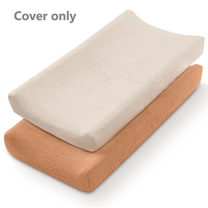 Muslin Cotton Changing Pad Covers 2-Pack with Elastic Edges, Double-Layer Baby Diaper Mat Covers for Newborn Nursery Care and Baby Shower Gifts