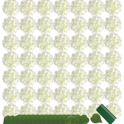 Artificial Hydrangea Flower Heads, 50-Piece Silk-Fabric Floral Set with Stem or Leaf Options for DIY Wedding Centerpieces, Baby Showers and Home Decor