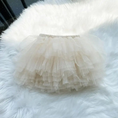 Tiered Tulle Tutu Skirt for Toddler and Little Girls with Gathered Waistband, Fluffy Solid Color Pettiskirt for Birthdays, Dance and Dress-Up