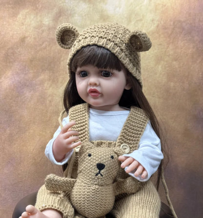 Long Hair Reborn Girl Doll with Fixed Acrylic Eyes, 20 Inch Toddler-Style Doll with Movable Limbs, Clothes, Magnetic Pacifier and Bottle