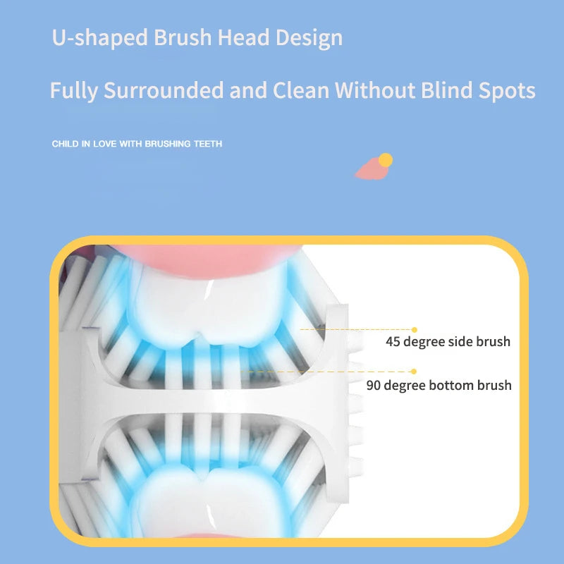 Children’s Rechargeable Toothbrush with U-Shaped Silicone Head, Cartoon Handle, Three Sonic Modes and Automatic Timer for Ages 2–15