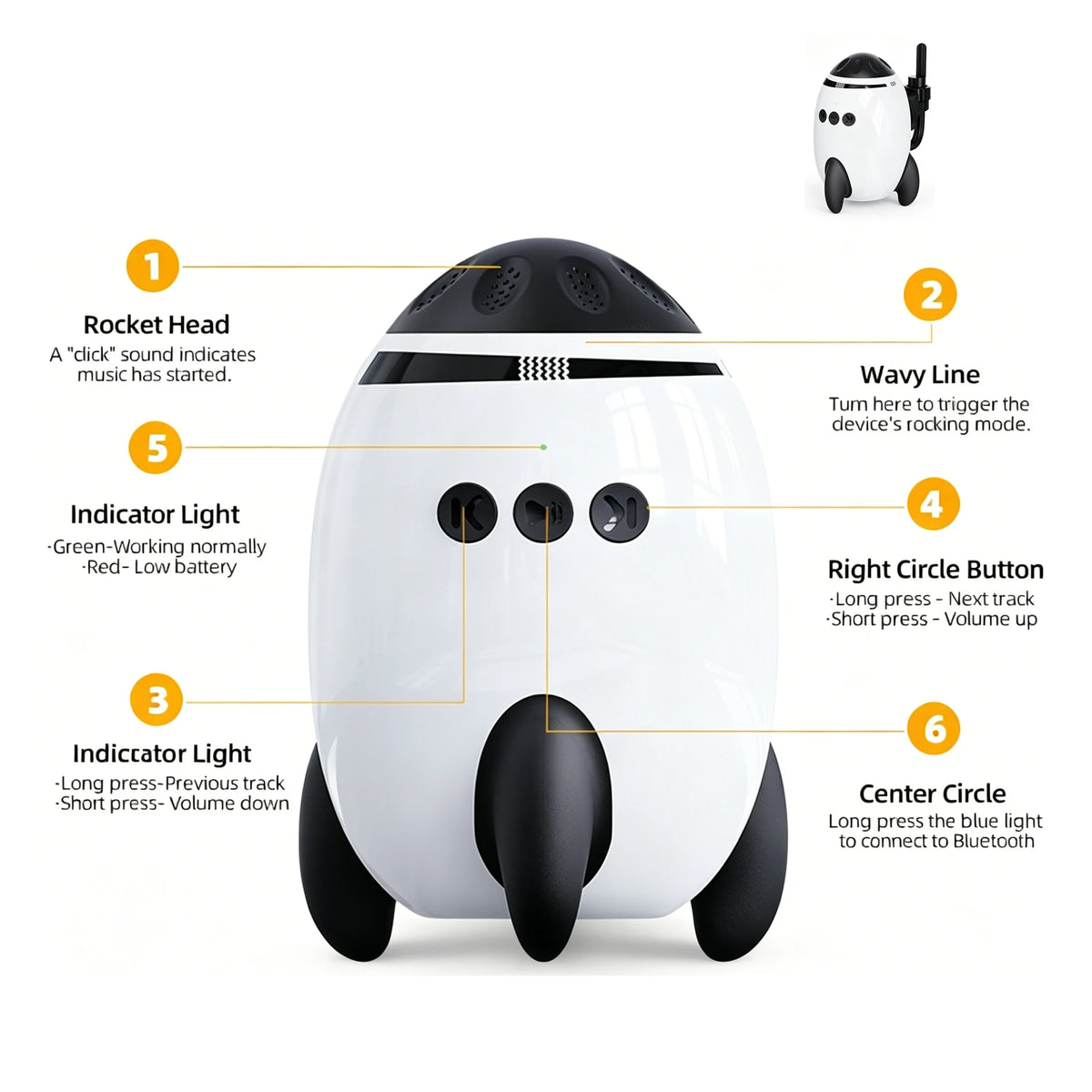 Rechargeable Stroller Rocker with White Noise and Bluetooth, Portable Automatic Pram Rocking Accessory with Adjustable Speed and USB-C Charging