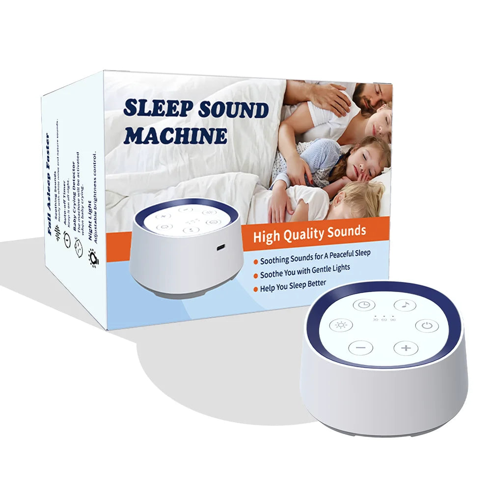 24-Sound White Noise Machine with Warm Breathing Night Light, 30/60/90-Minute Auto-Off Timer and USB Rechargeable Design for Nursery and Travel