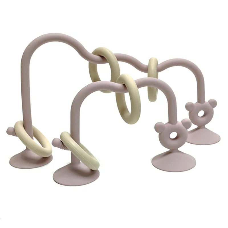 Silicone Suction Bead Toy with Curved Track and Sliding Rings, Colorful Tabletop Activity for Supervised Grasping and Visual Exploration
