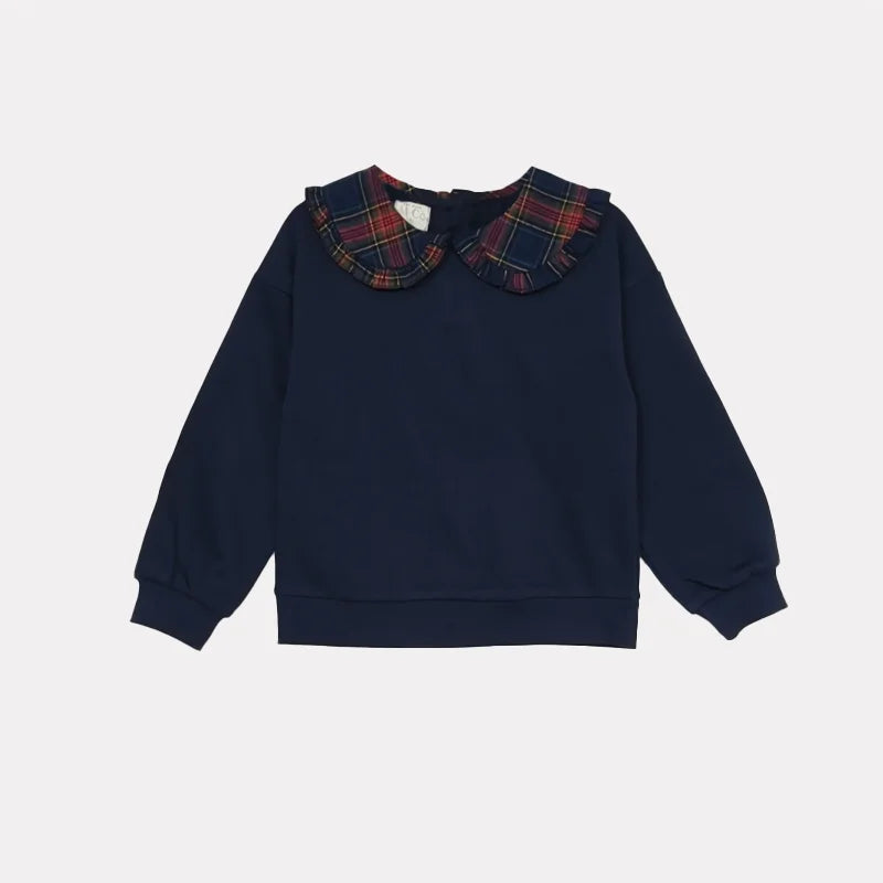 Navy Tartan Sibling Matching Outfits, 100% Cotton Plaid Jumper Dresses, Teen Skirts, Baby Rompers and Coordinating Boys and Girls Tops