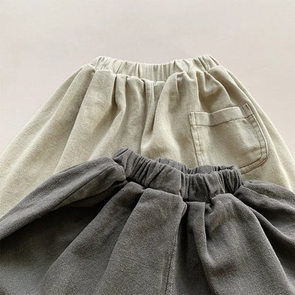 Toddler Wide Leg Pants with Elastic Waist and Stitched Patch Pockets, Apricot or Dark Gray Casual Harem Trousers for Boys and Girls, 12M–6T