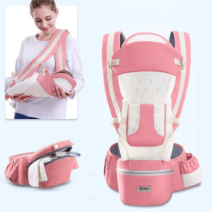Hip Seat Baby Carrier with Padded Shoulder Straps, Wide Waist Belt and Zippered Storage Pocket, Babywearing Gear in Solid and Floral Color Options