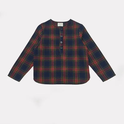 Navy Tartan Sibling Matching Outfits, 100% Cotton Plaid Jumper Dresses, Teen Skirts, Baby Rompers and Coordinating Boys and Girls Tops