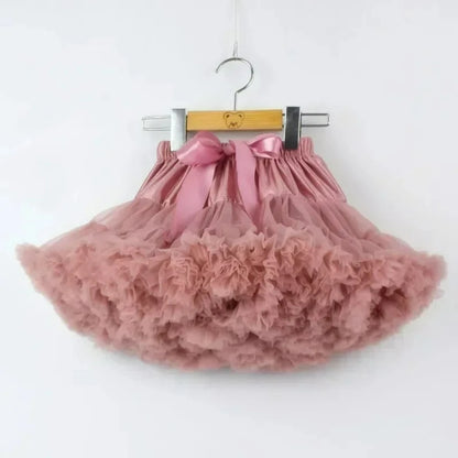 Girls Bow Waist Tutu Skirt with Fluffy Tulle Layers and Satin Lining, Adjustable Elastic Waist Pettiskirt for Birthdays, Dance and Dress Up