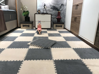 Plush Carpet Puzzle Mat, 20-Piece Interlocking EVA Foam Floor Tiles in Two-Color Options, 30 x 30 x 1 cm Squares for Nursery and Kids Rooms