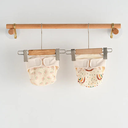 Baby Wrap Cloth Diaper with Adjustable Waist Tabs, Reusable Cotton Nappy in Animal and Rainbow Prints, Single-Piece Infant Changing Essential