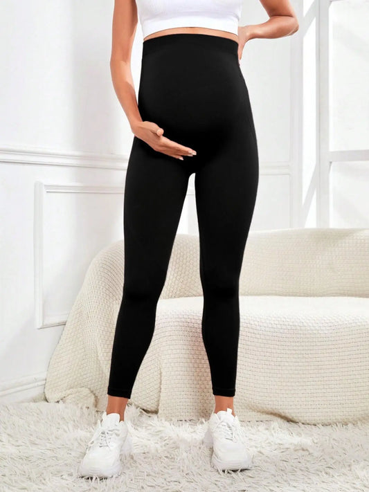 Over Belly Maternity Leggings with High Waist, Knitted Pregnancy Pants in a Fitted Ankle-Length Style for Everyday Outfits and Casual Layering