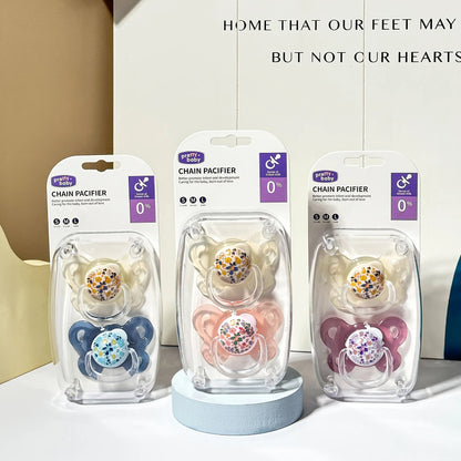 Floral Baby Pacifier Set with Covers and Thumb-Shaped Nipples, Pink and Blue Printed Soothers for Infants 0-6 Months and Baby Shower Gifts