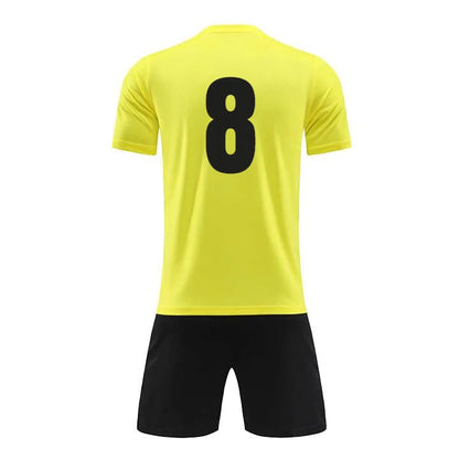 Kids Soccer Training Outfit with Short Sleeve V-Neck Jersey and Shorts, Contrast Trim Sports Clothing Set for Boys and Girls, Youth and Adult Sizes