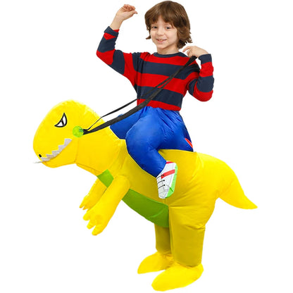Inflatable Dinosaur Costume for Kids, Ride-On Style Dress-Up Outfit with Fan for Halloween, Birthday Parties and Holiday Cosplay