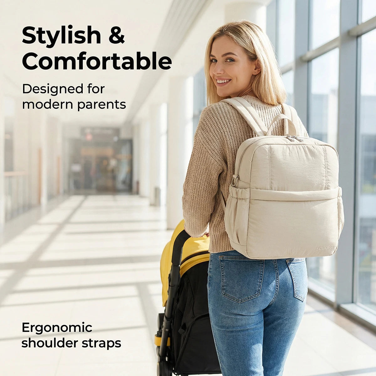 Diaper Backpack with Front Storage Pocket, Soboba Large Capacity Baby Changing Bag with Top Handles for Newborn Essentials and Everyday Parent Outings