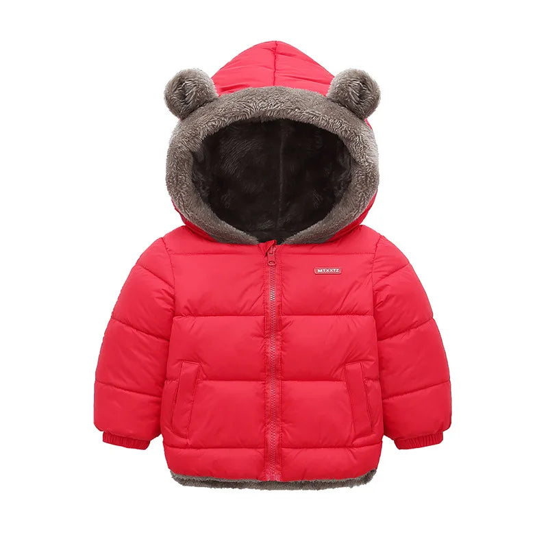 Toddler Bear Ear Hooded Jacket with Plush-Look Lining and Quilted Zip-Up Design, Kids Winter Outerwear for Boys and Girls in Sizes 24M-6T