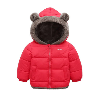 Toddler Bear Ear Hooded Jacket with Plush-Look Lining and Quilted Zip-Up Design, Kids Winter Outerwear for Boys and Girls in Sizes 24M-6T