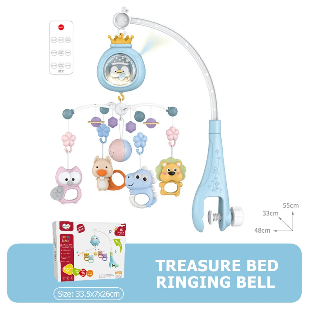 Remote Control Crib Mobile with Projector and Night Light, Rotating Animal Hanging Toys, Musical Lullabies and Timer for Baby Nursery