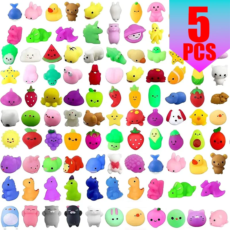 Mochi Squishy Party Favors, Mini Animal and Fruit Squeeze Fidget Toys in Random Assorted Packs for Birthday Goodie Bags and Classroom Prizes