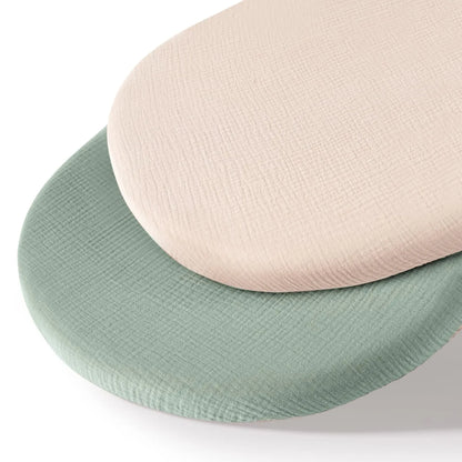 Cotton Bassinet Mattress Covers 2-Pack, Removable Washable Cradle Fitted Sheets with Textured Fabric for Compatible Nursery Mattresses