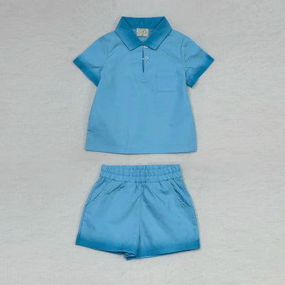 Peach and Blue Sibling Matching Outfits, Cotton Girls Collared Dresses, Boys Shirts and Shorts, Baby Rompers and Toddler Two-Piece Clothing