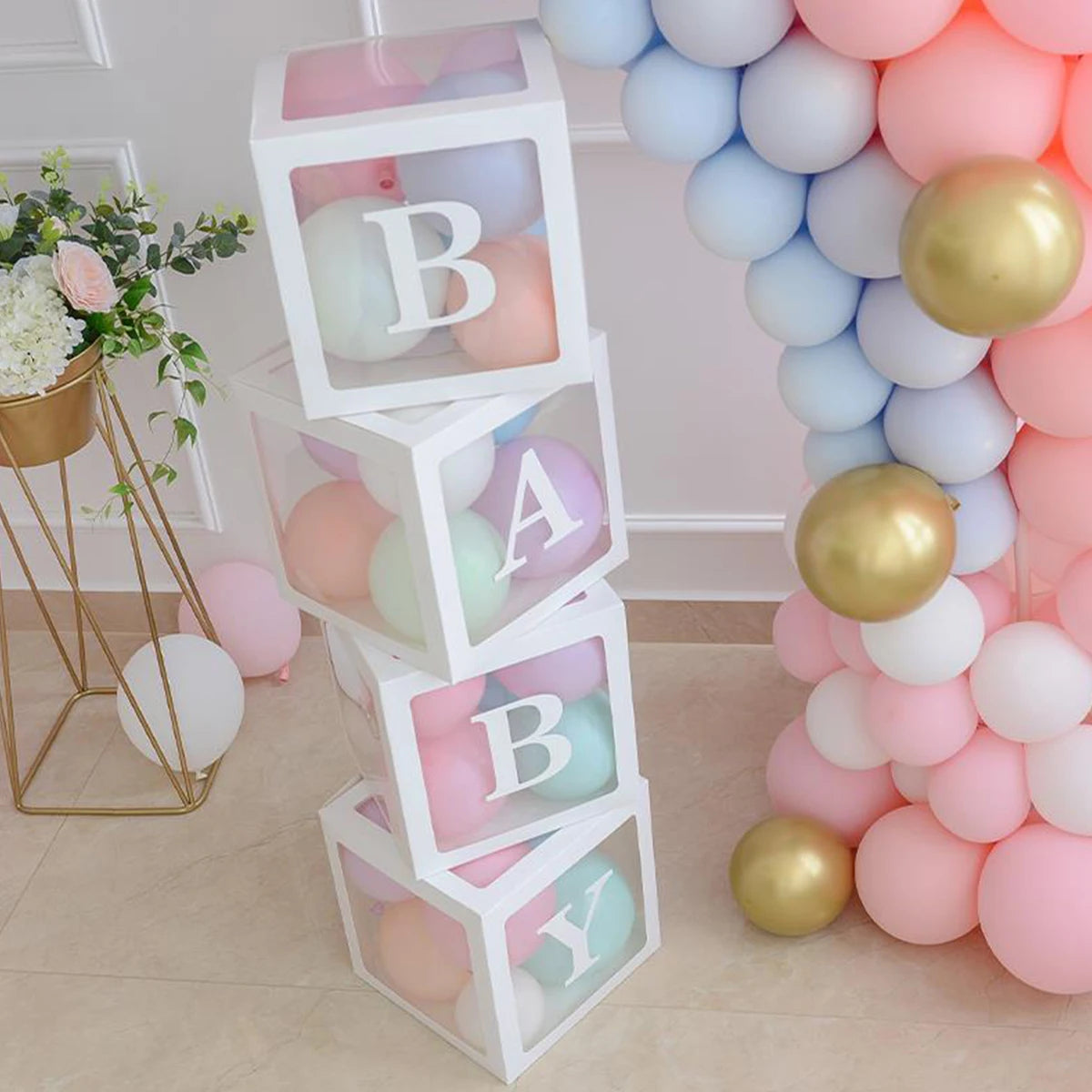 BABY Letter Balloon Boxes, 25cm Baby Shower Decorations for Boys and Girls, Gender Reveal Party Displays and First Birthday Photo Backdrops