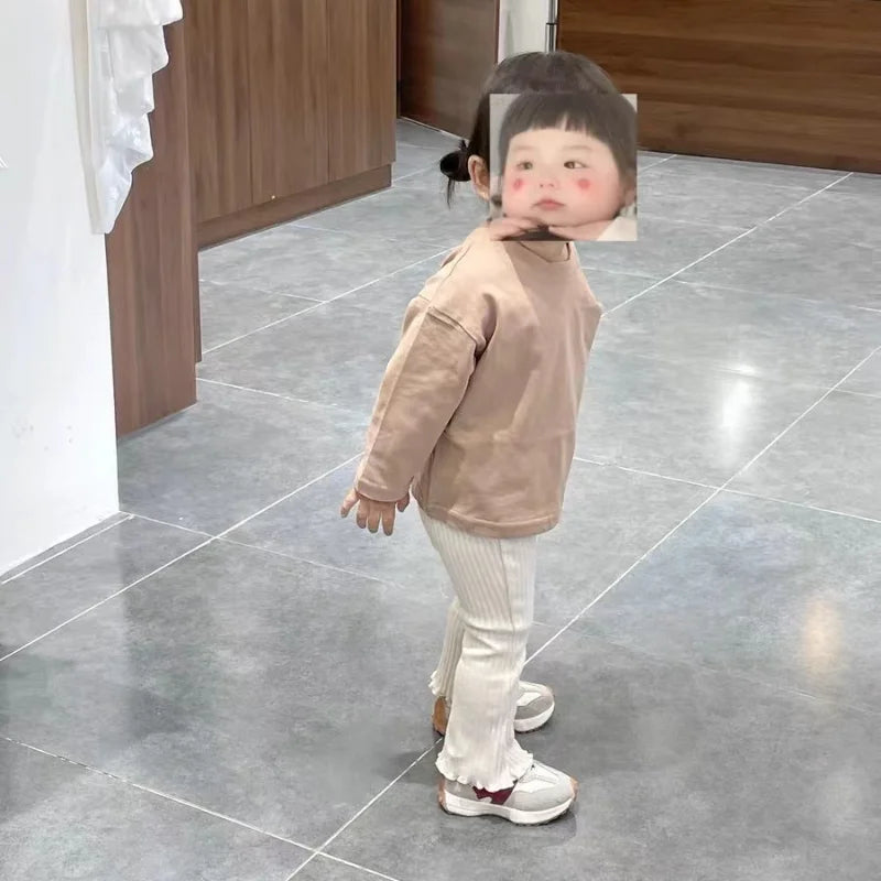 Baby Ribbed Flare Pants for Boys and Girls, Solid Color Pull-On Trousers with Flared Hems in Four Colors, Sizes 6–9M to 4T for Everyday Outfits