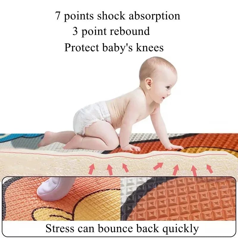 Multi-Size Baby Crawling Play Mat with Double-Sided Illustrated Patterns, Foldable XPE Floor Rug in 0.5 or 1 cm Thickness for Supervised Play