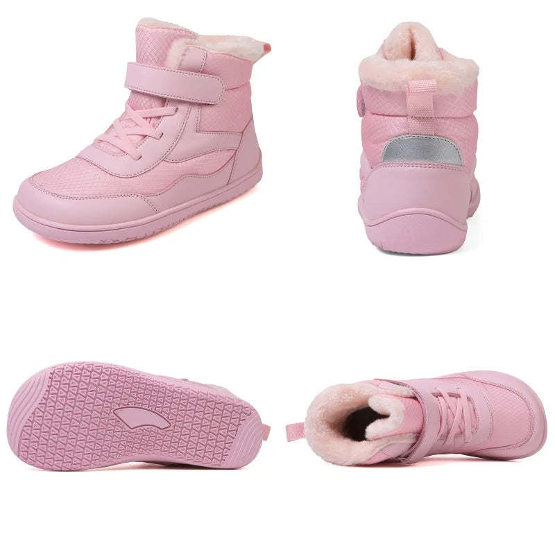 Wide Toe Winter Boots for Kids, Barefoot-Style High-Top Shoes with Cozy Lined Styling and Strap Options for Boys and Girls Cold-Weather Outfits