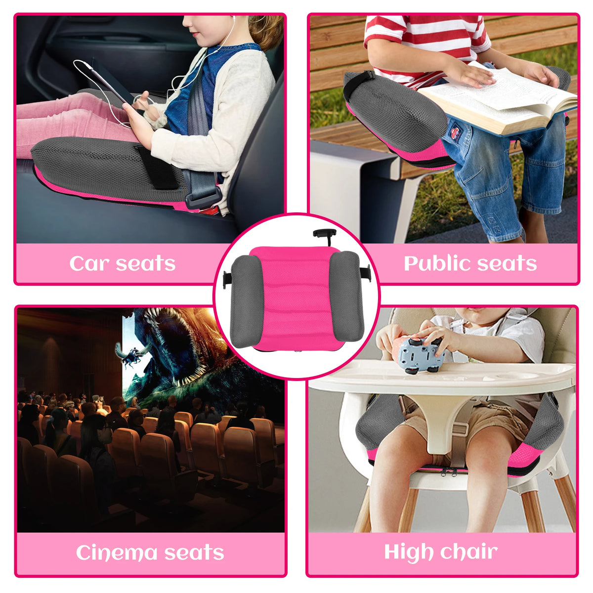 Portable Inflatable Kids Chair Cushion with PVC and Mesh Construction, Black Red or Blue Travel Seat Pad for Supervised Non-Vehicle Seating