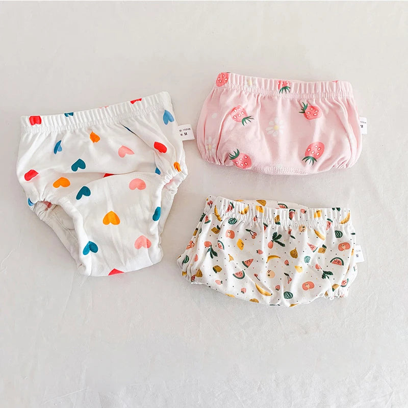 Toddler Potty Training Pants 3-Pack, 6-Layer Washable Cotton Learning Underwear with Elastic Waist and TPU Layer in 8–18 kg Size Options