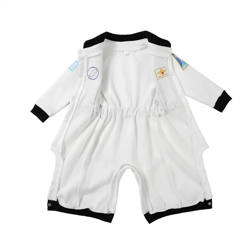 Toddler Astronaut Costume with Long Sleeves, Embroidered Space Details and White Bodysuit Styling for Baby Halloween Photos and Costume Parties