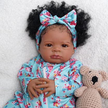 Curly Hair Reborn Baby Girl Doll, 20-Inch Cloth Body with Soft Vinyl Head and Limbs, Painted Details and Accessories for Collectors