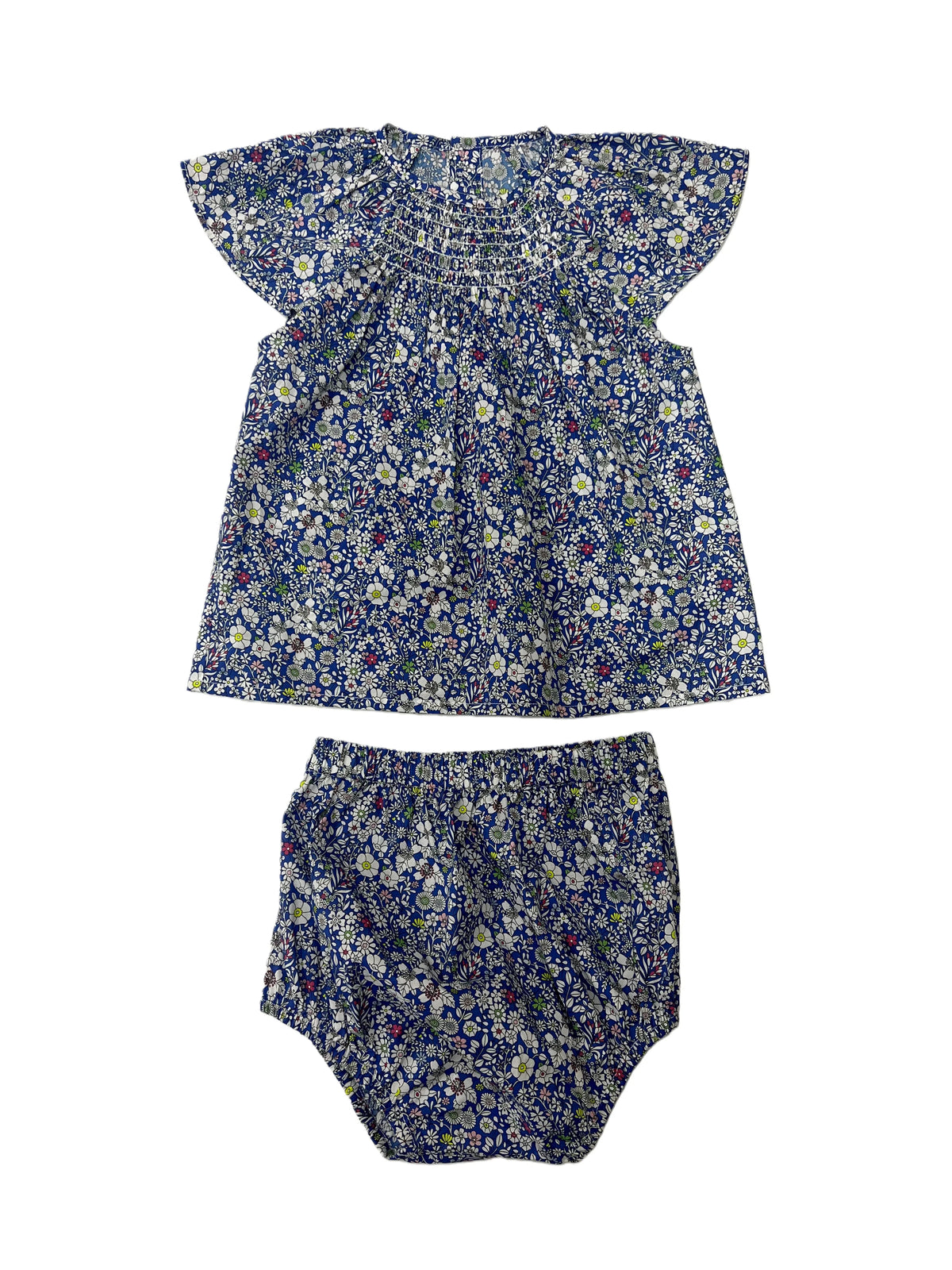 Blue Floral Sibling Outfits with Smocked Girls Dress and Baby Romper Options, Coordinating Boys Knit Tops, Polo and Shorts for Family Photos