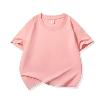 Kids Solid Color Cotton T-Shirt, 180gsm Short Sleeve Crewneck Basic Tee for Boys and Girls in 18 Colors for Summer and Everyday Casual Outfits