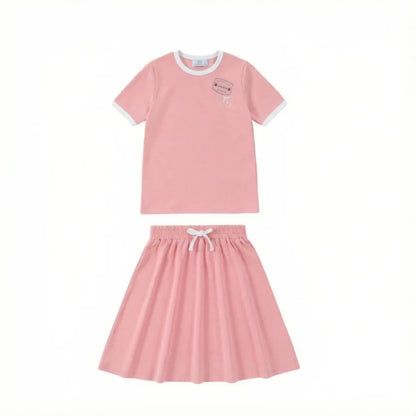 Kids Ringer Matching Outfits in Cotton Jersey with Stamp Graphics, Contrast Trim Dresses, Tees, Shorts and Baby Sets for Summer Photos